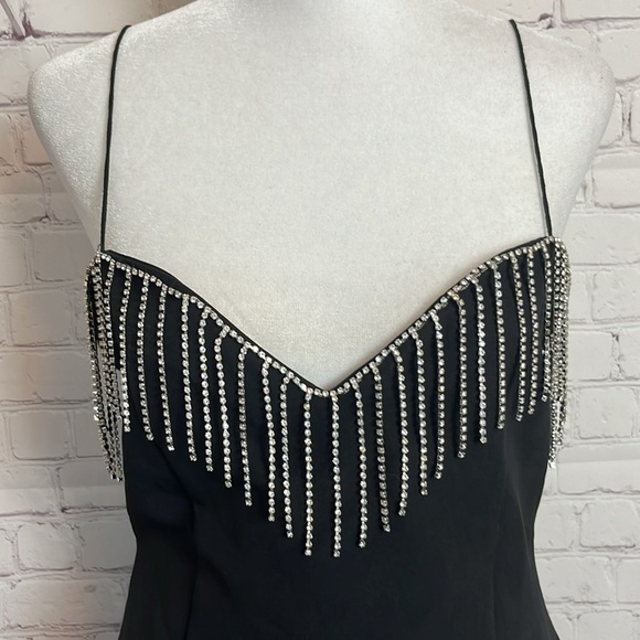 Zara Rhinestone Fringe Black Mini Dress - Picture 2 of 12